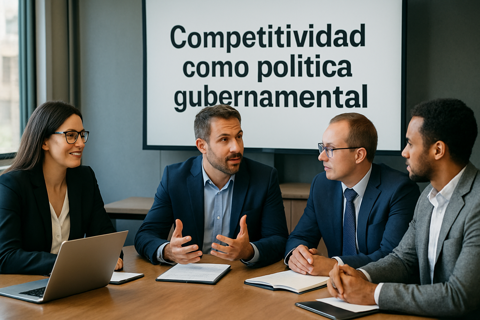 Grupo de personas en reunión sobre políticas gubernamentales